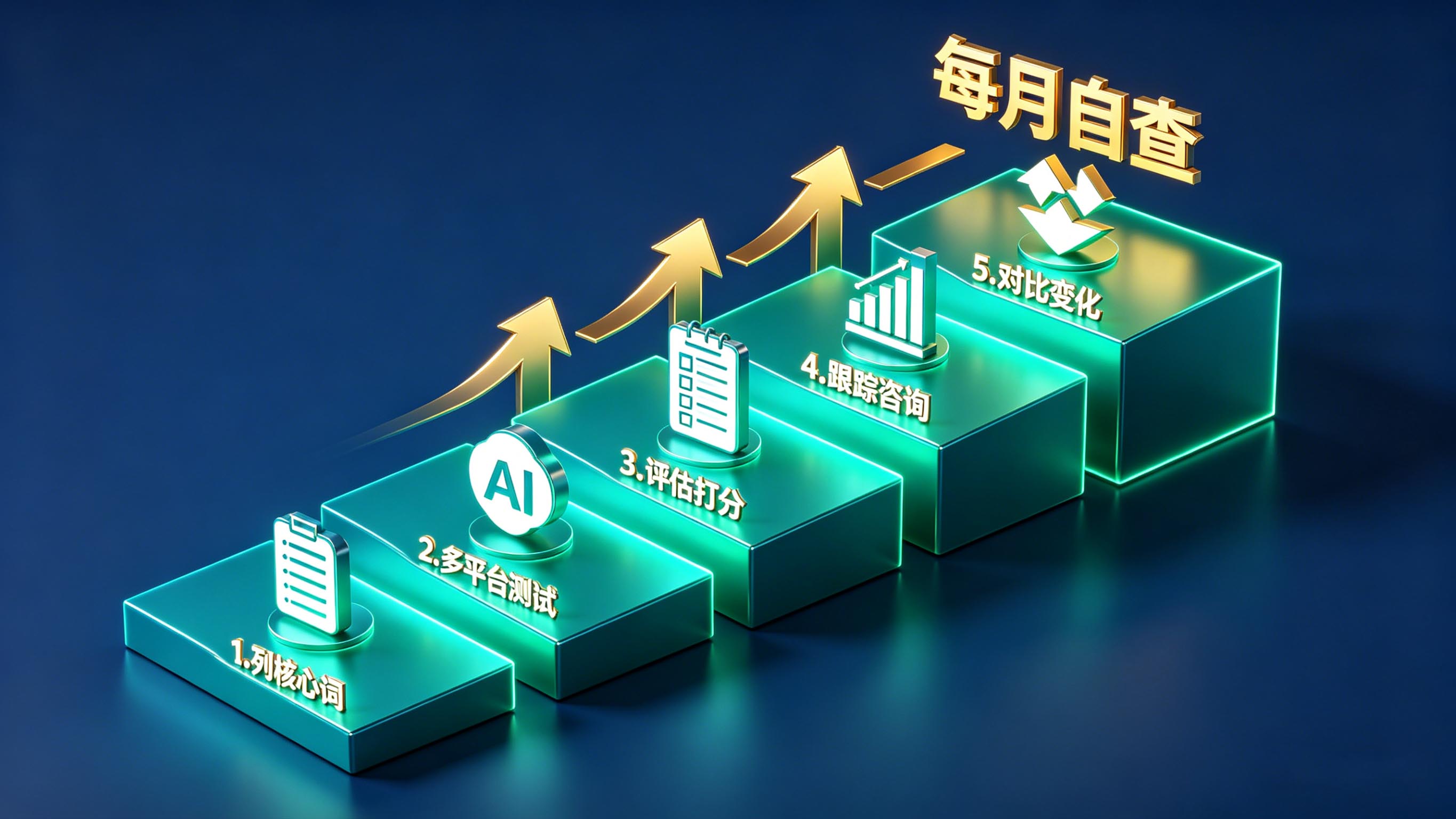 GEO效果自查五步法示意图