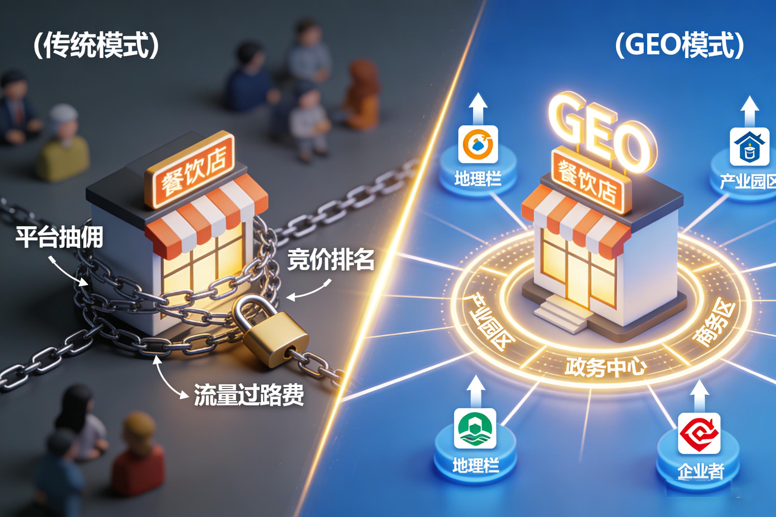 AI文章封面：餐饮B端GEO与地理围栏获客主题